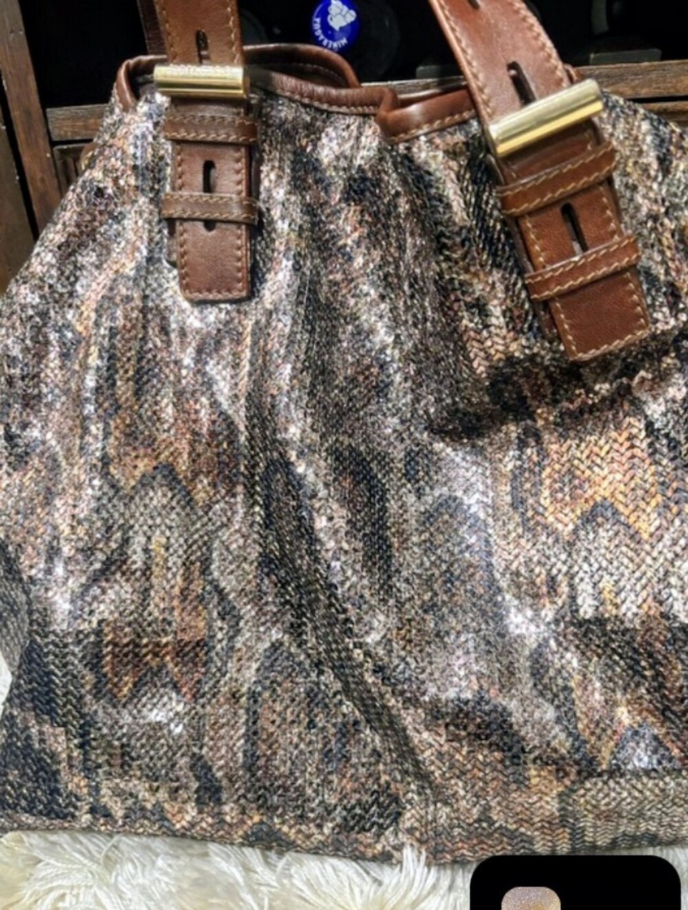Jimmy Choo Sequined Python Snake Pattern Leather "Bea" Tote - Picture 10 of 11